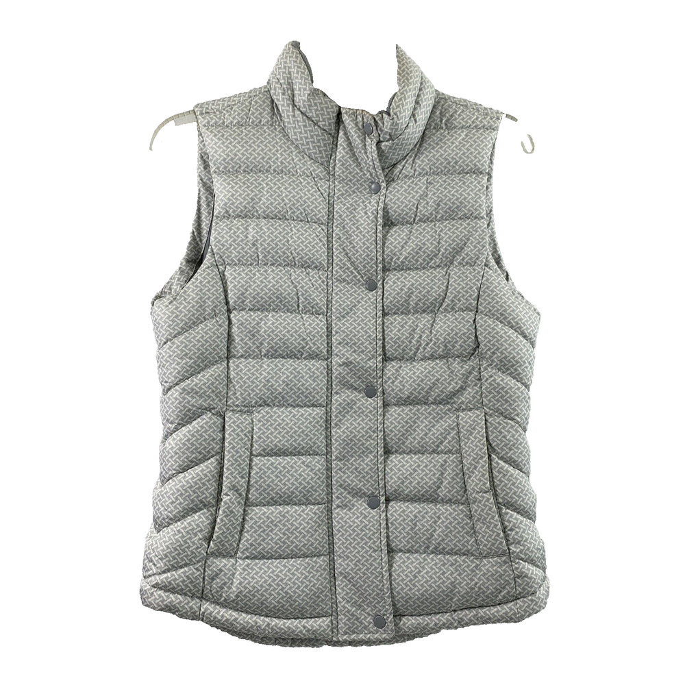 Gap Puffer Vest Womens‎ XS Gray White Zip & Snap Pockets